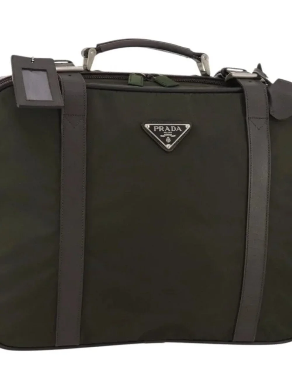 PRADA Business Bag Nylon Khaki Silver Auth ti3654